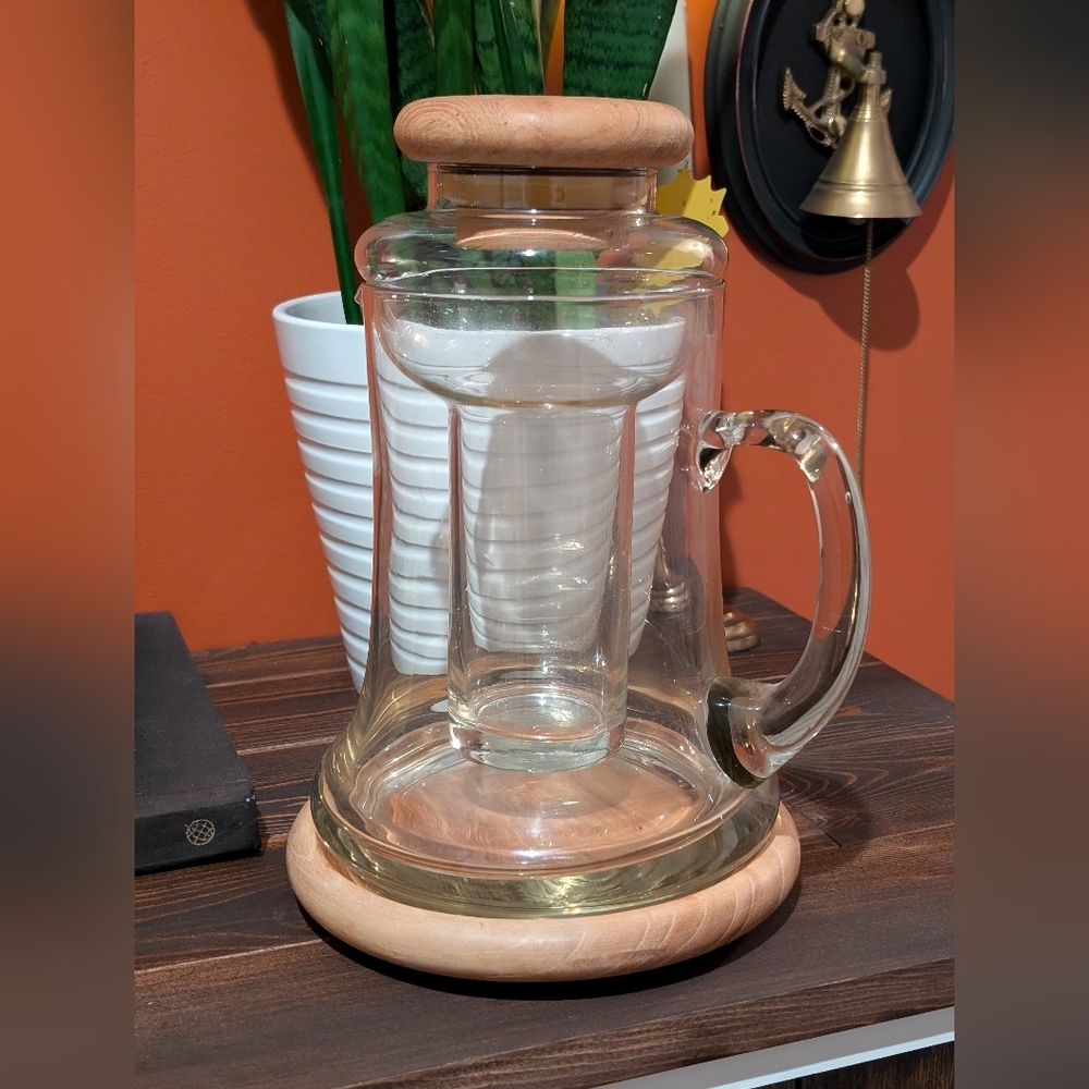 Midcentury Modern Winsome Wood 1.5 liter Cooling Pitcher, Teak wood and glass